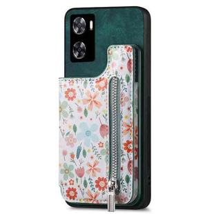 For OPPO A57 4G Retro Painted Zipper Wallet Back Phone Case(Green)