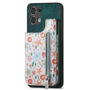 For OPPO Reno8 Pro 5G Retro Painted Zipper Wallet Back Phone Case(Green)
