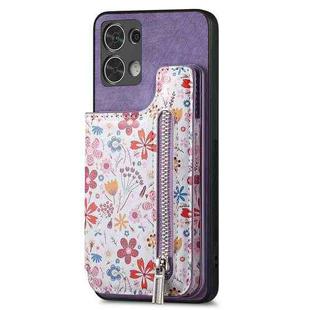 For OPPO Reno8 5G Retro Painted Zipper Wallet Back Phone Case(Purple)