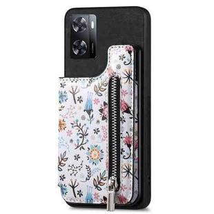 For OPPO A57 5G Retro Painted Zipper Wallet Back Phone Case(Black)