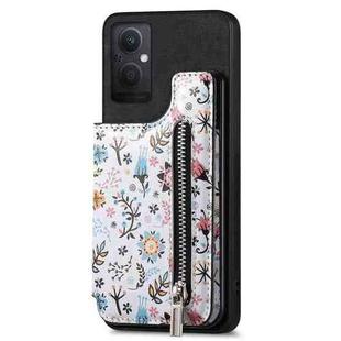 For OPPO Reno7 Z 5G Retro Painted Zipper Wallet Back Phone Case(Black)