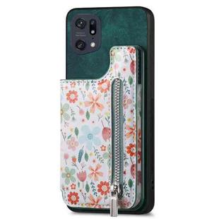 For OPPO Find X5 Pro Retro Painted Zipper Wallet Back Phone Case(Green)