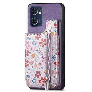 For OPPO Reno7 5G /Find X5 Lite Retro Painted Zipper Wallet Back Phone Case(Purple)