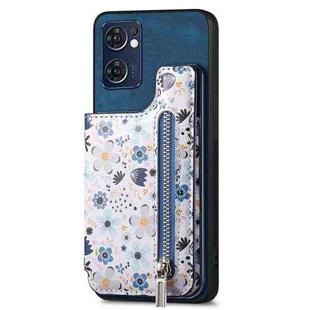 For OPPO Reno7 5G /Find X5 Lite Retro Painted Zipper Wallet Back Phone Case(Blue)