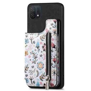 For OPPO A16K Retro Painted Zipper Wallet Back Phone Case(Black)