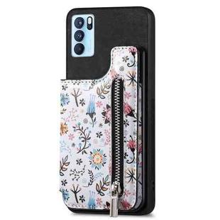 For OPPO Reno6 5G Retro Painted Zipper Wallet Back Phone Case(Black)