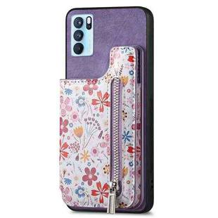 For OPPO Reno6 Pro 5G Retro Painted Zipper Wallet Back Phone Case(Purple)
