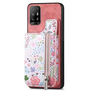 For OPPO F19 Pro+ Retro Painted Zipper Wallet Back Phone Case(Pink)