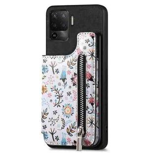 For OPPO F19 Pro Retro Painted Zipper Wallet Back Phone Case(Black)