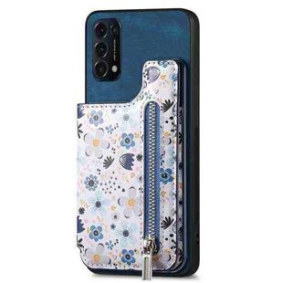 For OPPO Reno5 5G Retro Painted Zipper Wallet Back Phone Case(Blue)