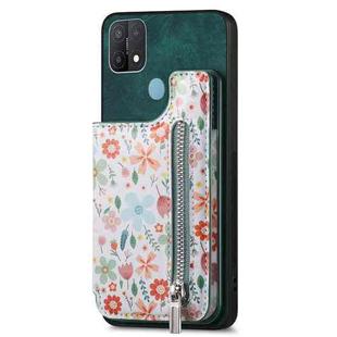 For OPPO A15 Retro Painted Zipper Wallet Back Phone Case(Green)