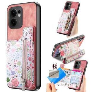 For OPPO Reno13 F Retro Painted Zipper Wallet Back Phone Case(Pink)
