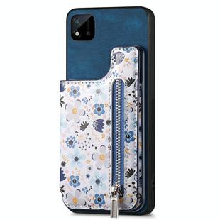 For Realme C20/C11 2021 Retro Painted Zipper Wallet Back Phone Case(Blue)