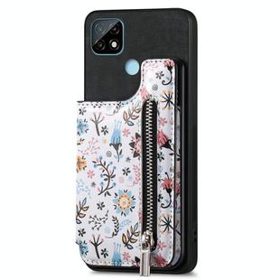 For Realme C21 Retro Painted Zipper Wallet Back Phone Case(Black)