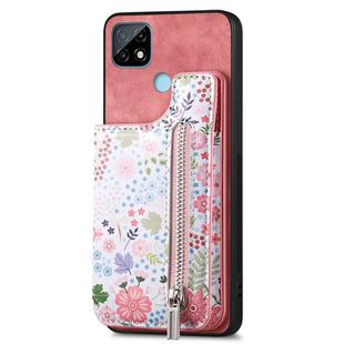 For Realme C21Y Retro Painted Zipper Wallet Back Phone Case(Pink)