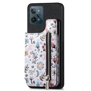 For Realme C31 Retro Painted Zipper Wallet Back Phone Case(Black)