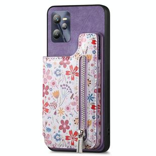For Realme C35 Retro Painted Zipper Wallet Back Phone Case(Purple)