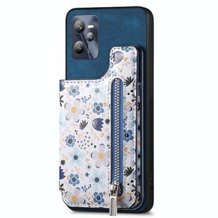 For Realme C35 Retro Painted Zipper Wallet Back Phone Case(Blue)