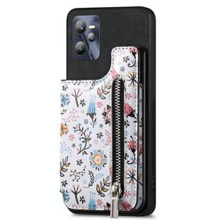 For Realme C35 Retro Painted Zipper Wallet Back Phone Case(Black)