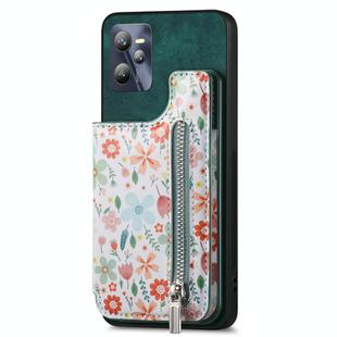 For Realme C35 Retro Painted Zipper Wallet Back Phone Case(Green)