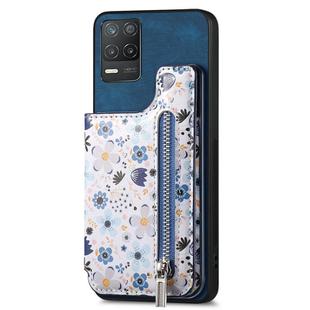 For Realme 8 5G/V13 5G Retro Painted Zipper Wallet Back Phone Case(Blue)
