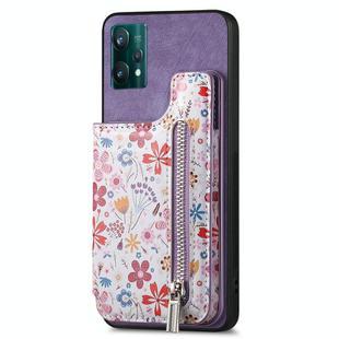 For Realme 9 Pro Retro Painted Zipper Wallet Back Phone Case(Purple)
