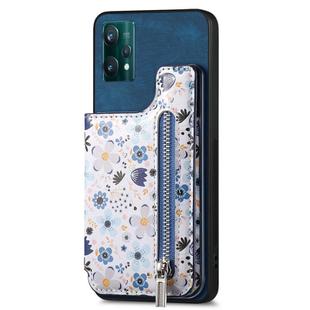 For Realme 9 Pro+ Retro Painted Zipper Wallet Back Phone Case(Blue)