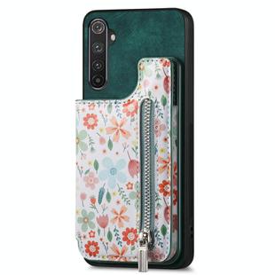 For Realme 6 Retro Painted Zipper Wallet Back Phone Case(Green)
