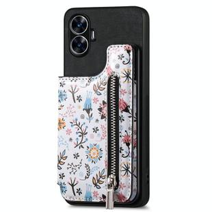 For Realme C55 Retro Painted Zipper Wallet Back Phone Case(Black)