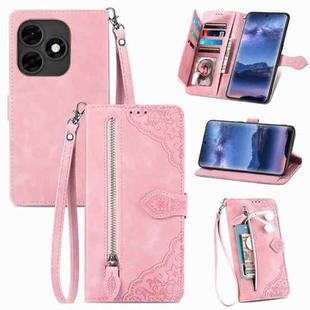 For Itel S23+ Embossed Flower Zipper Leather Phone Case(Pink)