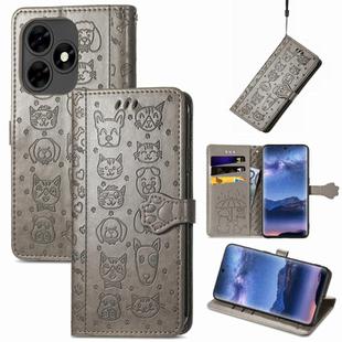For Tecno Itel S23+ Cat and Dog Embossed Leather Phone Case(Grey)