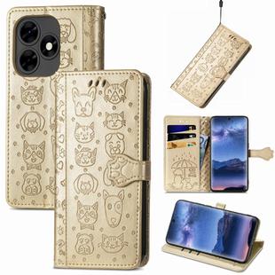 For Tecno Itel S23+ Cat and Dog Embossed Leather Phone Case(Gold)