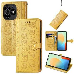 For Tecno Spark Go 2024 Cat and Dog Embossed Leather Phone Case(Yellow)