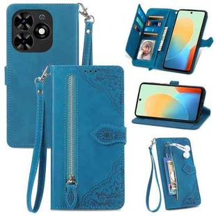 For Tecno Spark Go 2024 Embossed Flower Zipper Leather Phone Case(Blue)