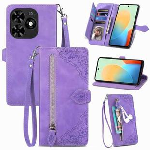 For Tecno Spark Go 2024 Embossed Flower Zipper Leather Phone Case(Purple)