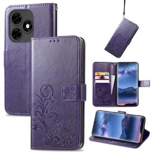 For Tecno Itel S23+ Four-leaf Clasp Embossed Buckle Leather Phone Case(Purple)