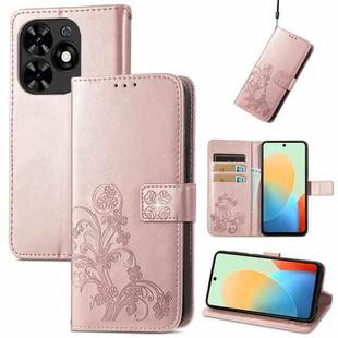 For Tecno Spark Go 2024 Four-leaf Clasp Embossed Buckle Leather Phone Case(Rose Gold)