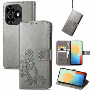 For Tecno Spark Go 2024 Four-leaf Clasp Embossed Buckle Leather Phone Case(Grey)