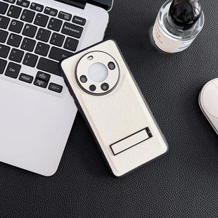 For Huawei Mate 60 Pro Litchi Texture Fold Holder Shockproof Phone Case(White)