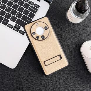 For Huawei Mate 60 Pro Litchi Texture Fold Holder Shockproof Phone Case(Khaki)