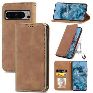 For Google Pixel 8 Pro Retro Skin Feel Magnetic Horizontal Flip Leather Phone Case(Brown)