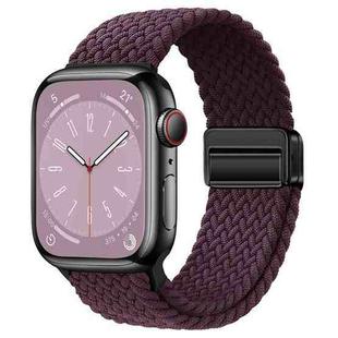 For  Apple Watch Series 8 45mm Nylon Woven Magnetic Fold Buckle Watch Band(Crimson Cherry)