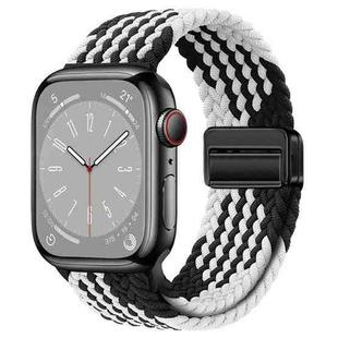 For Apple Watch Series 5 44mm Nylon Woven Magnetic Fold Buckle Watch Band(Z Black White)