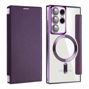 For Samsung Galaxy S22 Ultra 5G Shield MagSafe RFID Anti-theft Leather Phone Case(Purple)