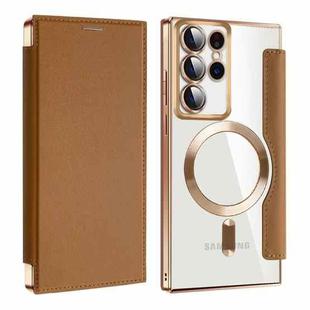 For Samsung Galaxy S22 Ultra 5G MagSafe Magnetic RFID Anti-theft Leather Phone Case(Brown)