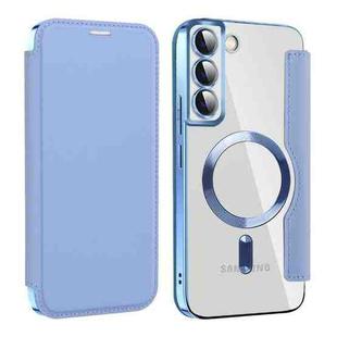 For Samsung Galaxy S22+ 5G Shield MagSafe RFID Anti-theft Leather Phone Case(Blue)