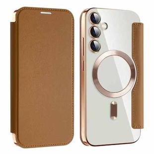 For Samsung Galaxy S23 FE 5G MagSafe Magnetic RFID Anti-theft Leather Phone Case(Brown)