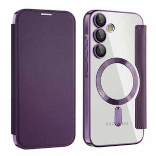 For Samsung Galaxy A35 5G Shield MagSafe RFID Anti-theft Leather Phone Case(Purple)