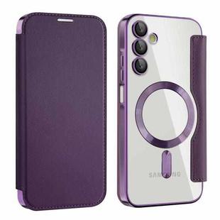 For Samsung Galaxy A15 MagSafe Magnetic RFID Anti-theft Leather Phone Case(Purple)