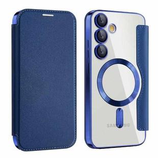 For Samsung Galaxy S24 FE 5G Shield MagSafe RFID Anti-theft Leather Phone Case(Dark Blue)